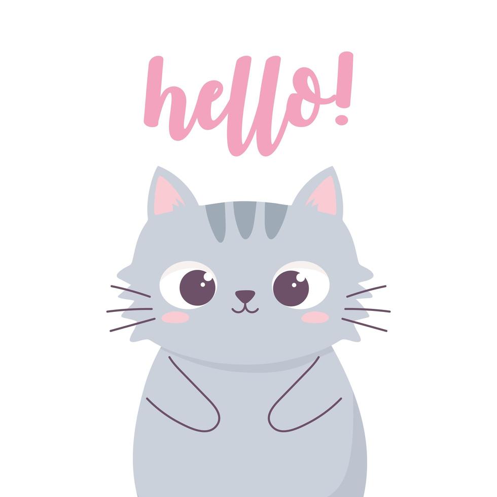 bonjour chat mignon dessin animé animal personnage drôle vecteur