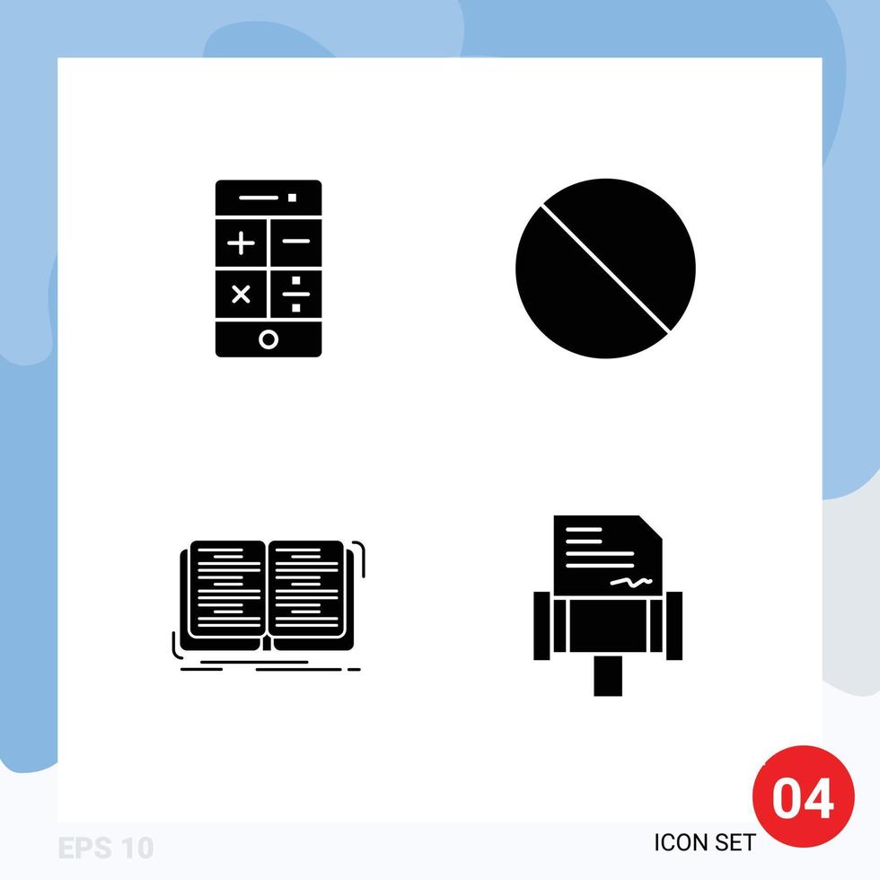 ensemble de 4 glyphes solides vectoriels sur la grille pour la technologie de leçon de calculatrice stop book éléments de conception vectoriels modifiables vecteur