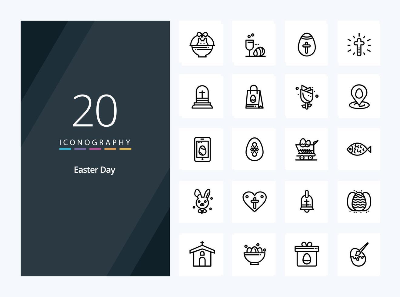 20 icône de contour de Pâques pour la présentation vecteur