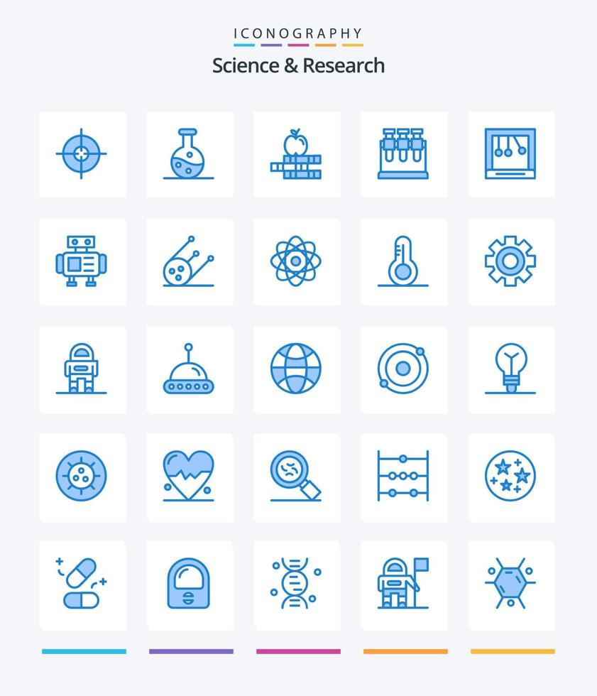 science créative 25 pack d'icônes bleues telles que jouet. robot. éducation. newton. calme vecteur