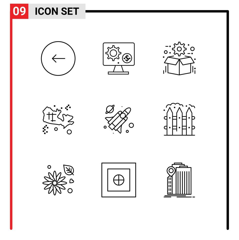 interface utilisateur pack de 9 contours de base de l'emplacement seo set package gear éléments de conception vectoriels modifiables vecteur