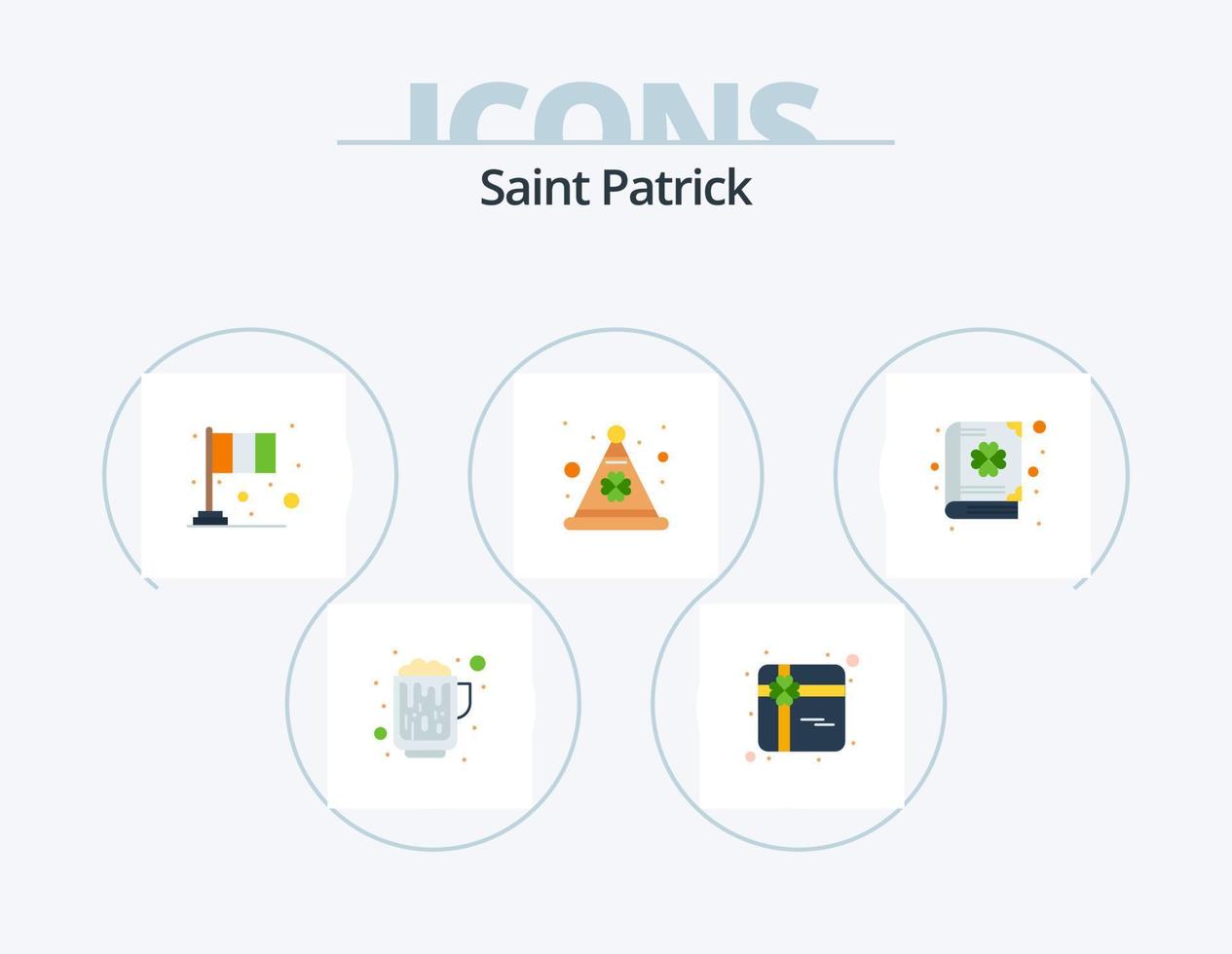 pack d'icônes plat saint patrick 5 conception d'icônes. trèfle. irlandais. festival. festival. casquette vecteur