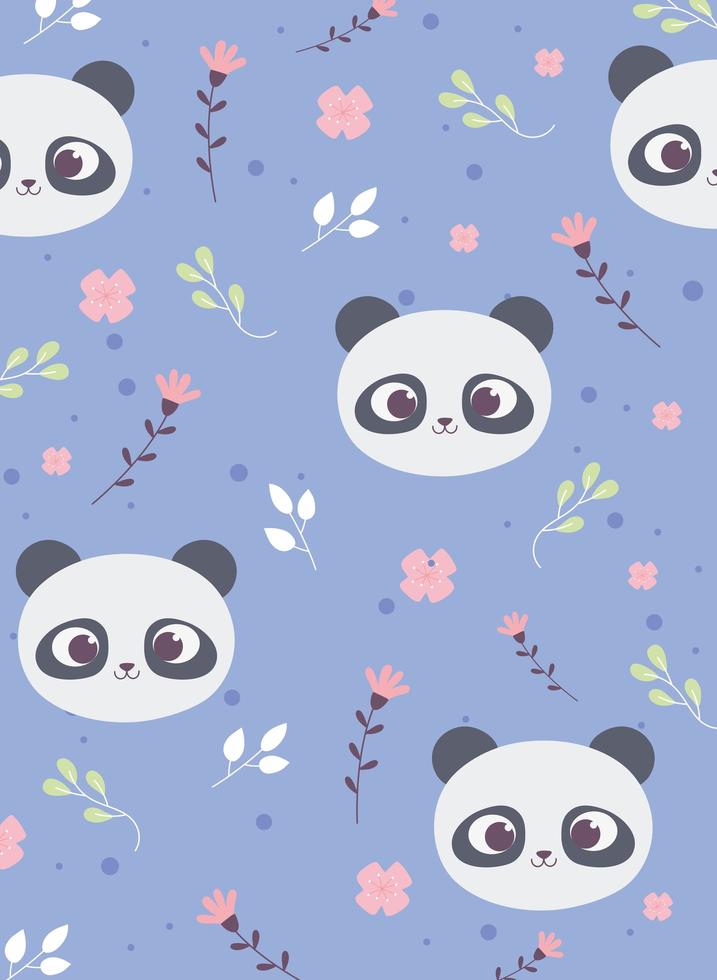 joli panda fait face à des fleurs feuilles fond de décoration vecteur