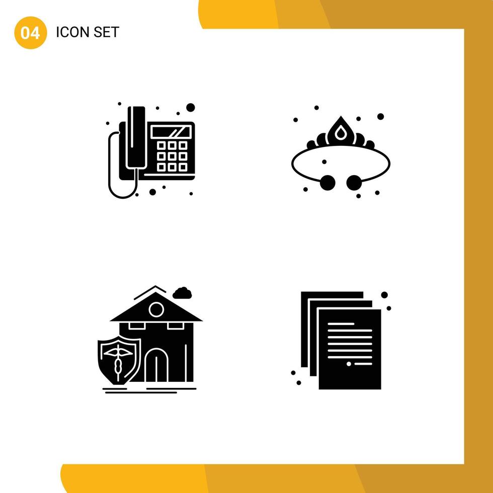 groupe de 4 signes et symboles de glyphes solides pour les éléments de conception vectoriels modifiables de la maison de bijoux du dispositif d'assurance d'appel vecteur