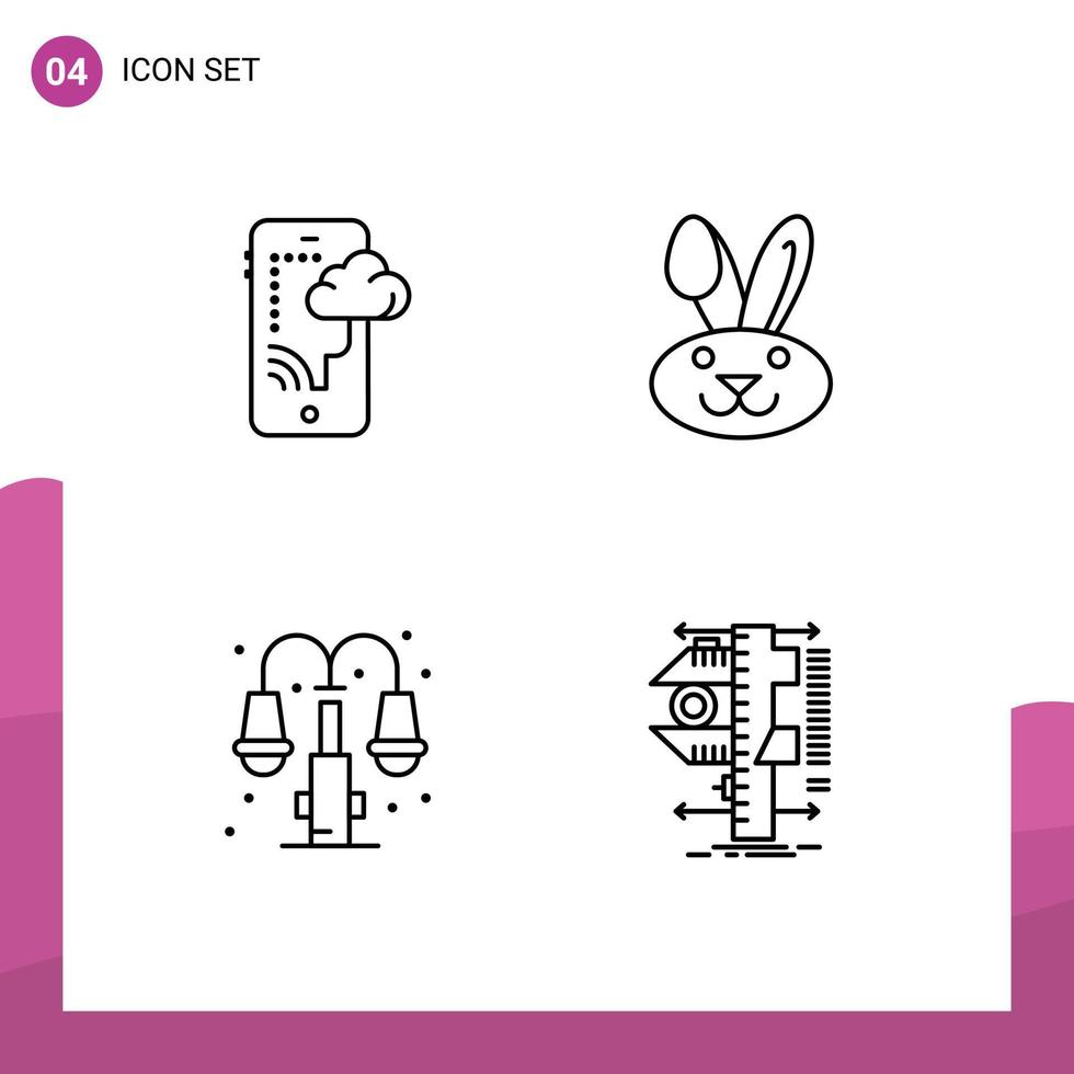 pack d'icônes vectorielles stock de 4 signes et symboles de ligne pour la technologie de la lumière nuage lapin mesurer des éléments de conception vectoriels modifiables vecteur