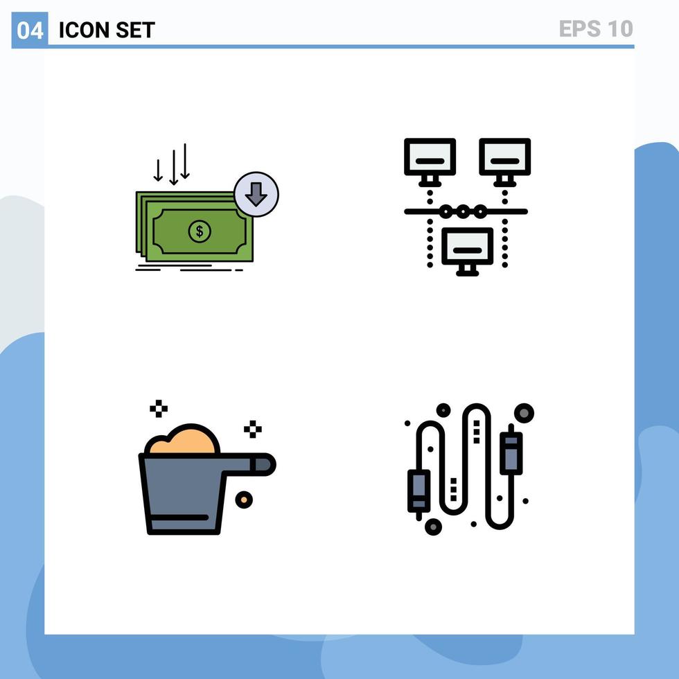 4 interface utilisateur fillline pack de couleurs plates de signes et symboles modernes des dépenses de technologie d'entreprise connexion détergent éléments de conception vectoriels modifiables vecteur