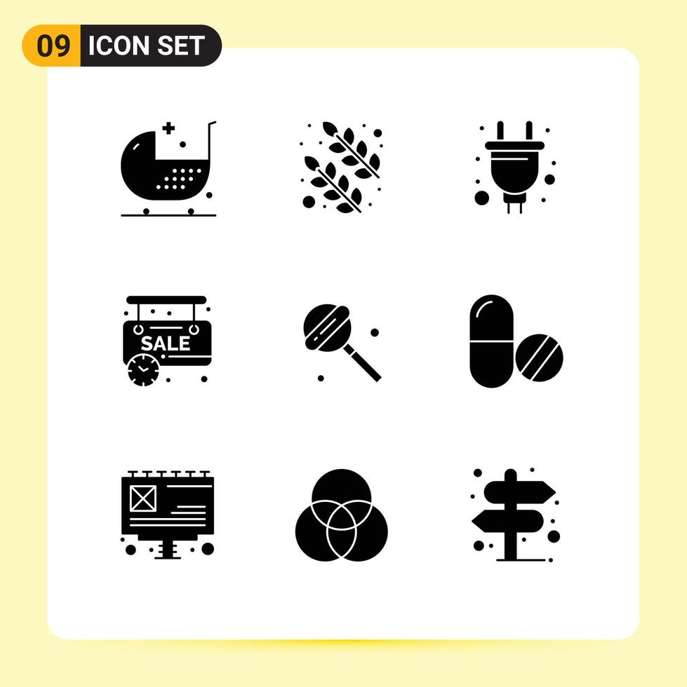 9 concept de glyphe solide pour sites Web mobiles et applications boutique en ligne de bonbons vente électrique éléments de conception vectoriels modifiables limités vecteur