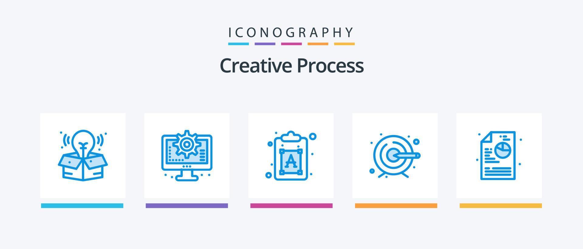 pack d'icônes de processus créatif bleu 5 comprenant. processus. processus. Créatif. processus. conception d'icônes créatives vecteur