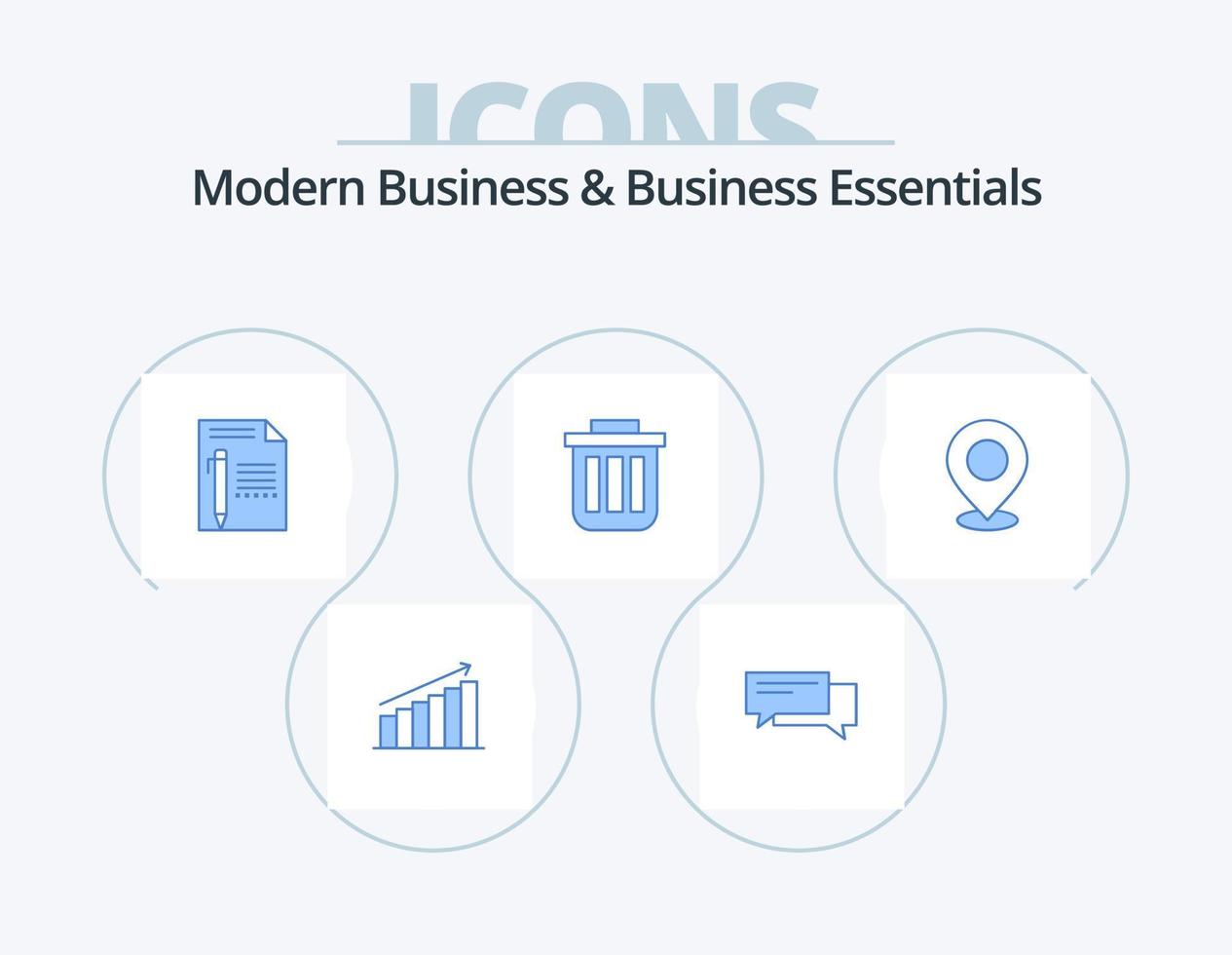 pack d'icônes bleues pour les affaires et les affaires modernes 5 conception d'icônes. papier. Éditer. bulle. document. social vecteur