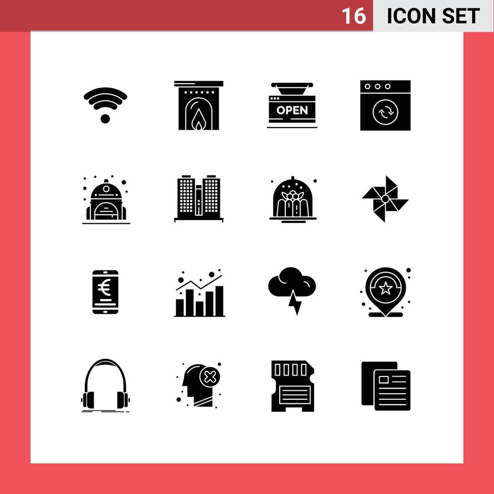 ensemble moderne de 16 glyphes et symboles solides tels que la construction d'éléments de conception vectoriels modifiables mac vecteur
