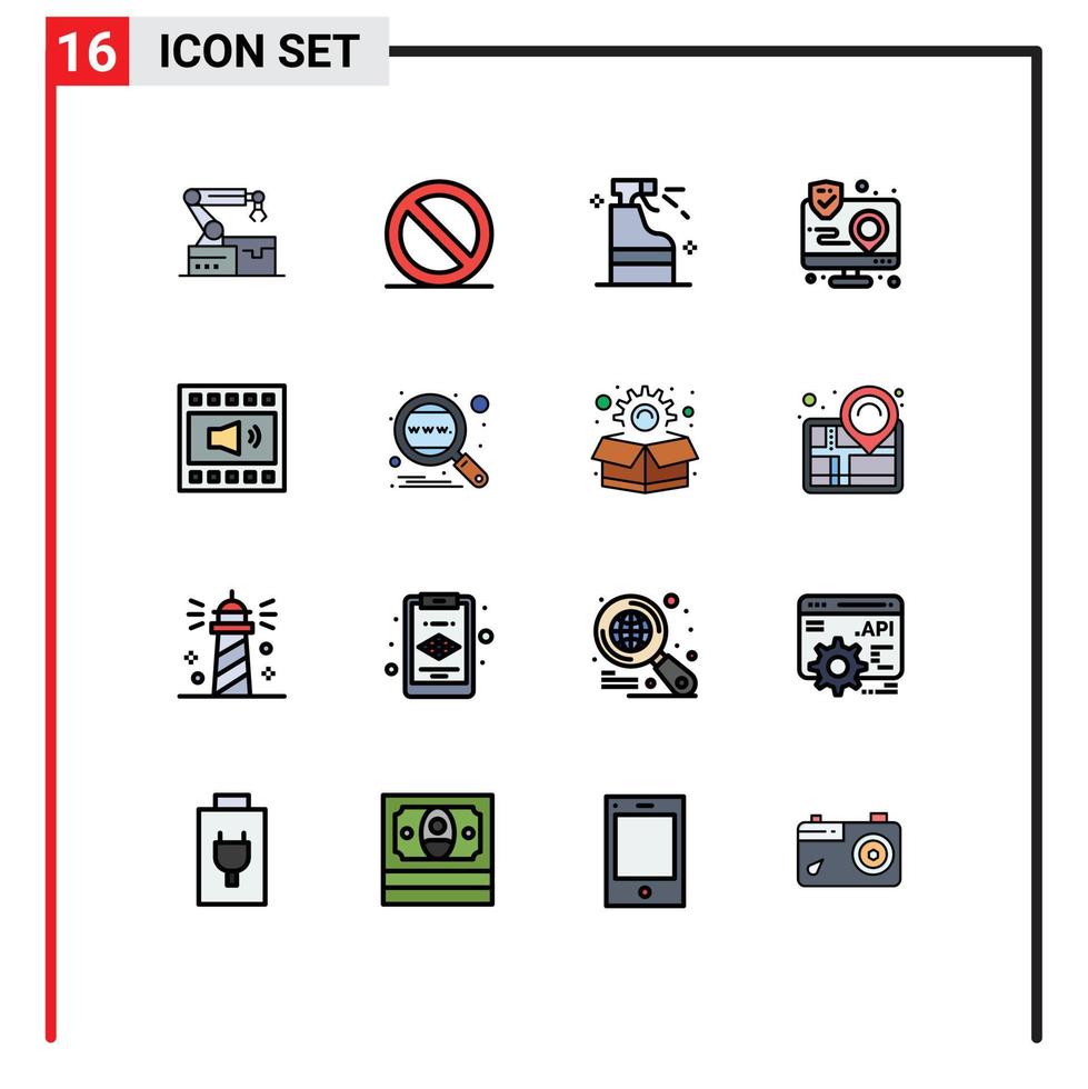 pack de 16 signes et symboles de lignes remplies de couleurs plates modernes pour les supports d'impression Web tels que l'application d'interface de nettoyage de carte de haut-parleur éléments de conception vectoriels créatifs modifiables vecteur