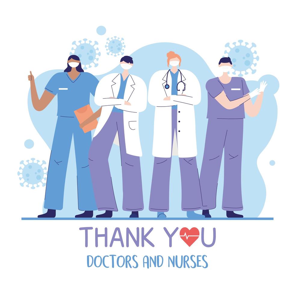 merci médecins et infirmières, médecins hommes et femmes et infirmières travailleurs médicaux vecteur