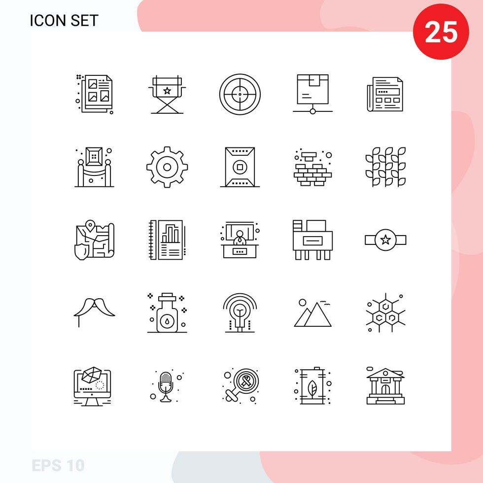 25 lignes universelles définies pour les applications web et mobiles insigne de journal papier réseau d'expédition éléments de conception vectoriels modifiables vecteur