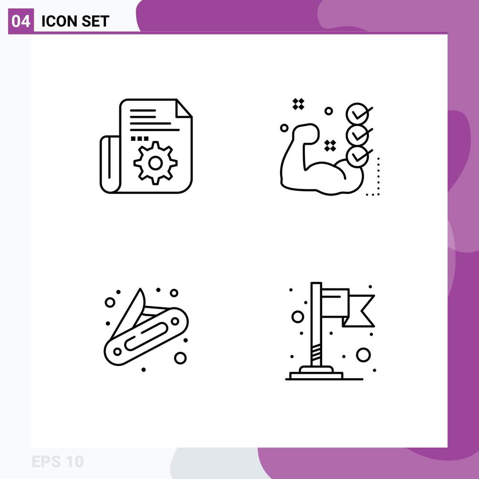 symboles d'icônes universels groupe de 4 couleurs plates de lignes de remplissage modernes d'outils de camping de document éléments de conception vectoriels modifiables de poche de formation vecteur