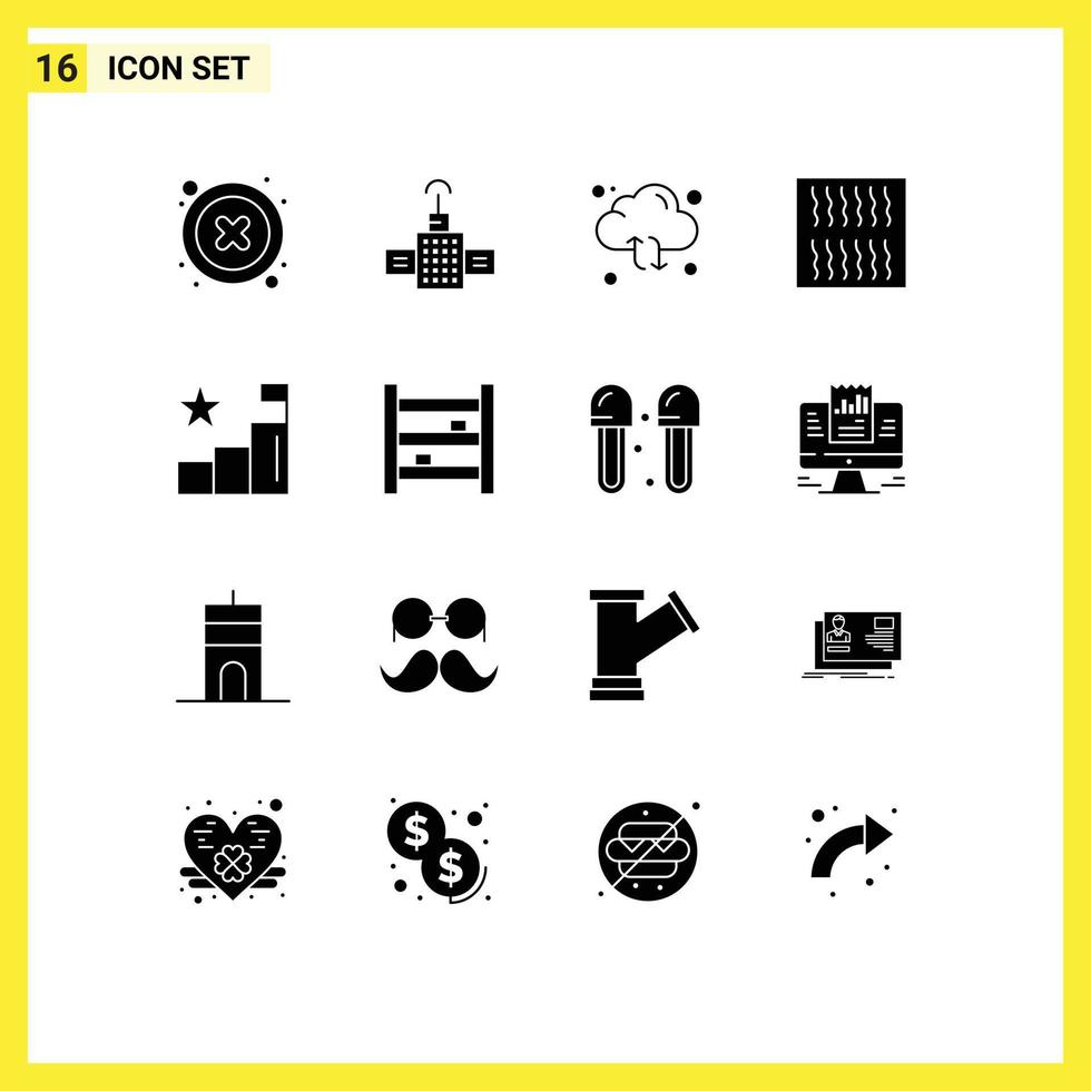 16 glyphes solides universels pour les applications web et mobiles l'analyse graphique actualise les éléments de conception vectoriels modifiables de la nourriture vecteur
