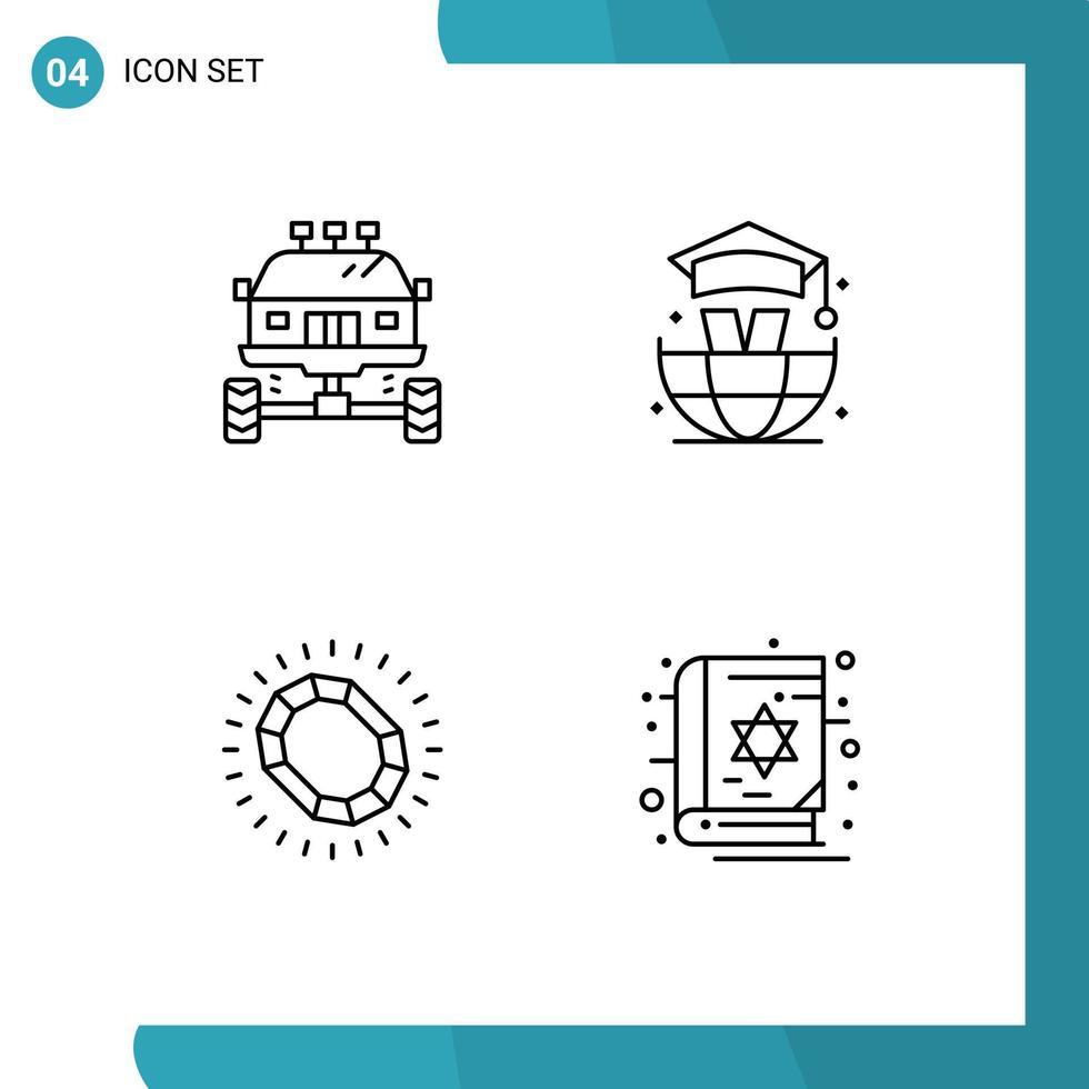 pack de lignes vectorielles modifiables de 4 couleurs plates remplies simples d'éléments de conception vectoriels modifiables de boucle d'éducation à la saleté de bijoux auto vecteur