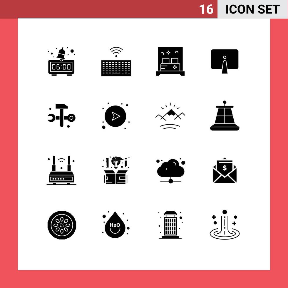 pack de 16 glyphes solides créatifs de bases de données moniteur hôtel imac éléments de conception vectoriels modifiables par ordinateur vecteur