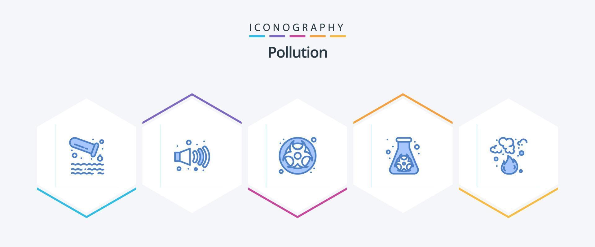 pollution 25 pack d'icônes bleues, y compris les ordures. brûler. danger. déchets. danger vecteur
