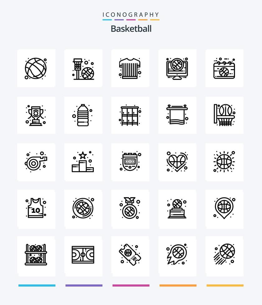 pack d'icônes de contour de basket-ball créatif 25 tel que match. Jeu. rapporter. basketball. tenue de sport vecteur