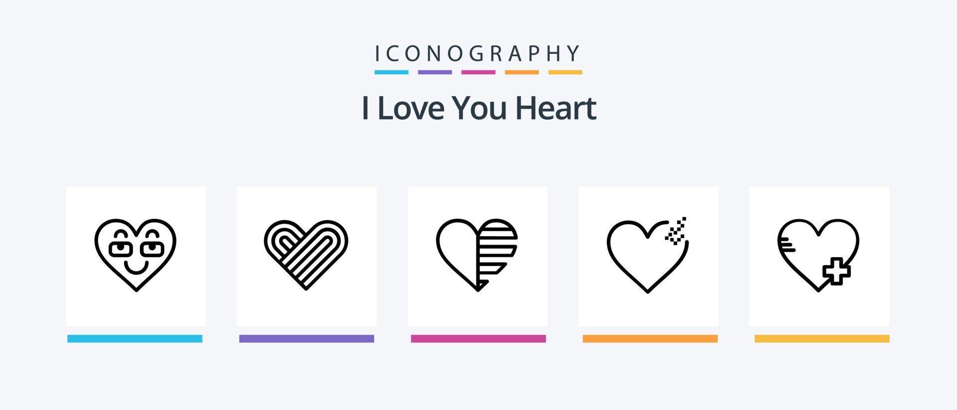 pack d'icônes heart line 5, y compris l'amour. l'amour. cœur. cd . surprendre. conception d'icônes créatives vecteur