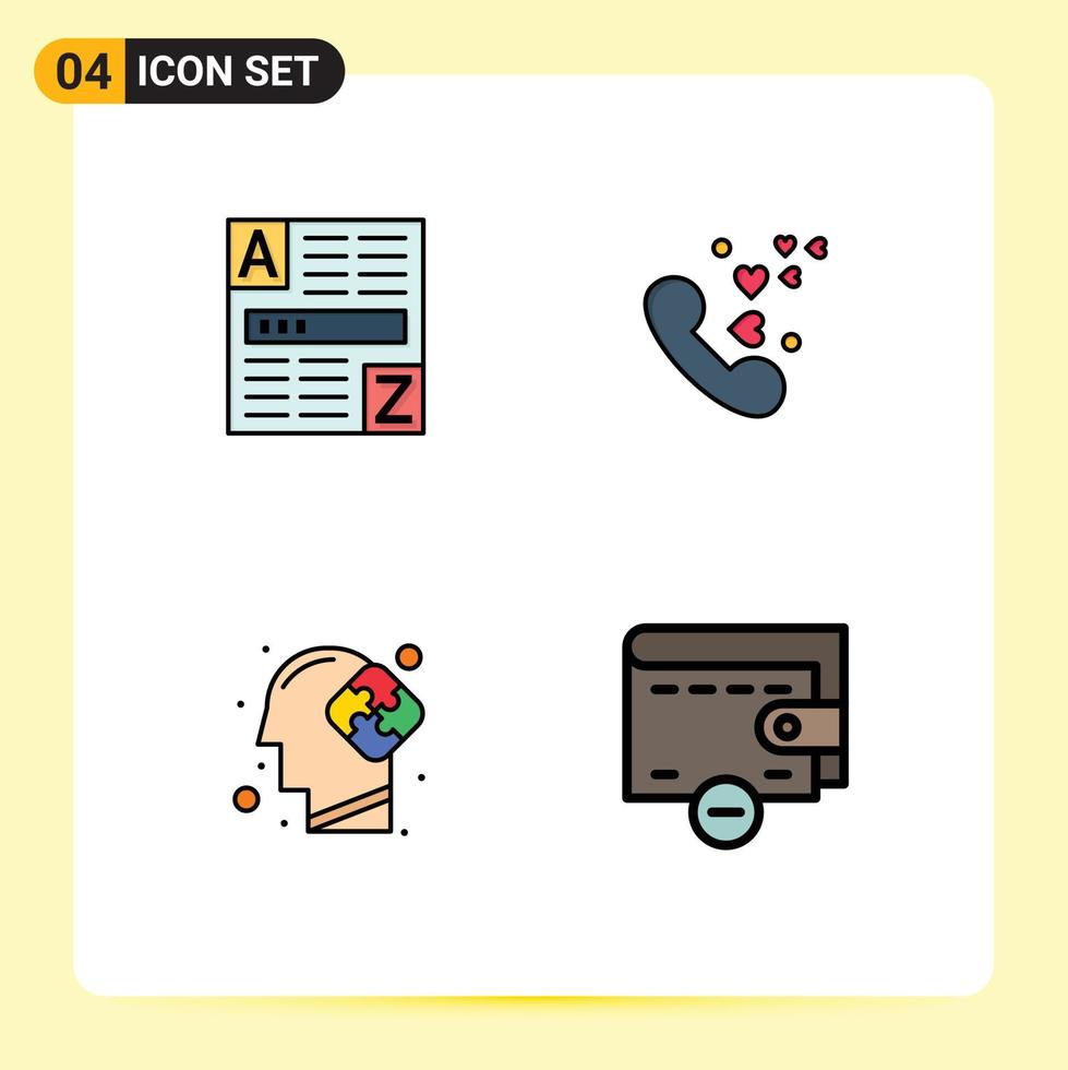 interface mobile fillline couleur plate ensemble de 4 pictogrammes d'esprit de navigateur internet coeur puzzle éléments de conception vectoriels modifiables vecteur