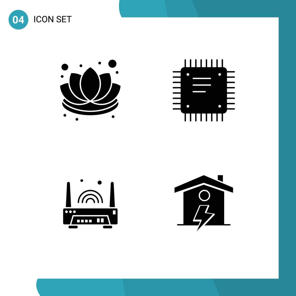 4 icônes créatives signes et symboles modernes de l'appareil chinois routeur cpu lotus éléments de conception vectoriels modifiables vecteur