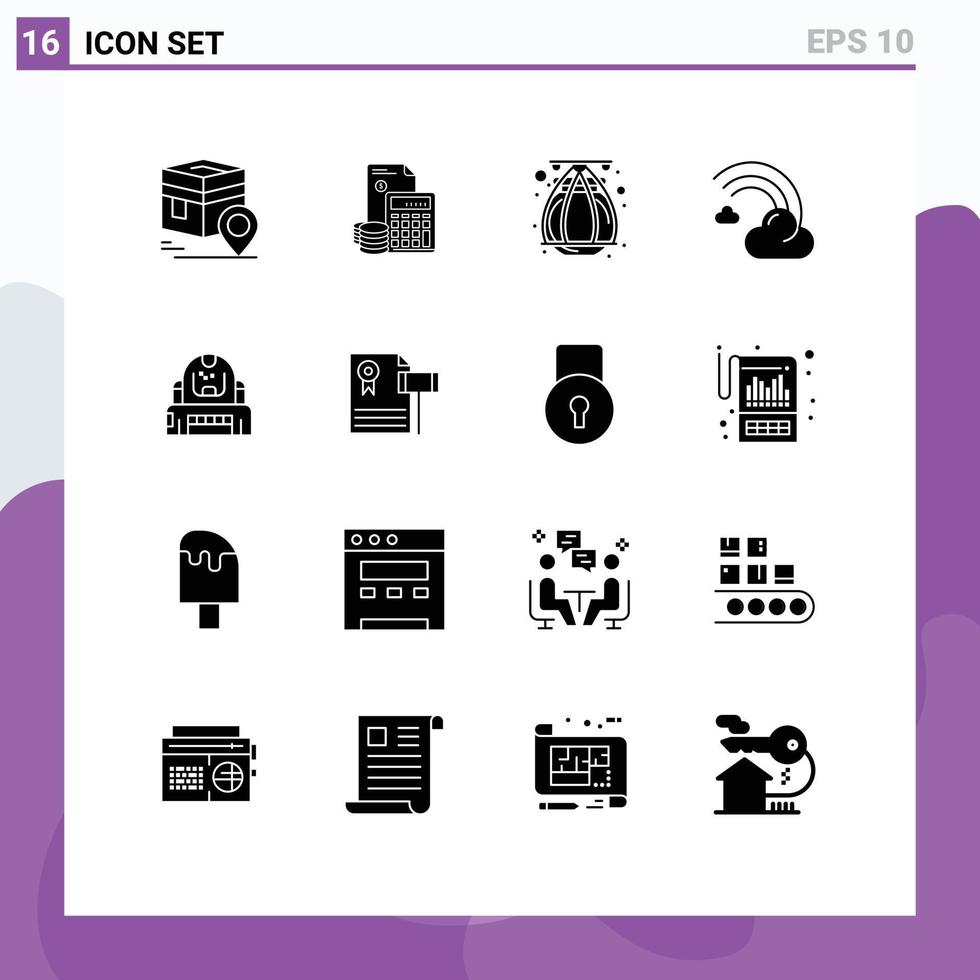ensemble de 16 symboles d'icônes d'interface utilisateur modernes signes pour prévision nuage dette terre cuite inde éléments de conception vectoriels modifiables vecteur