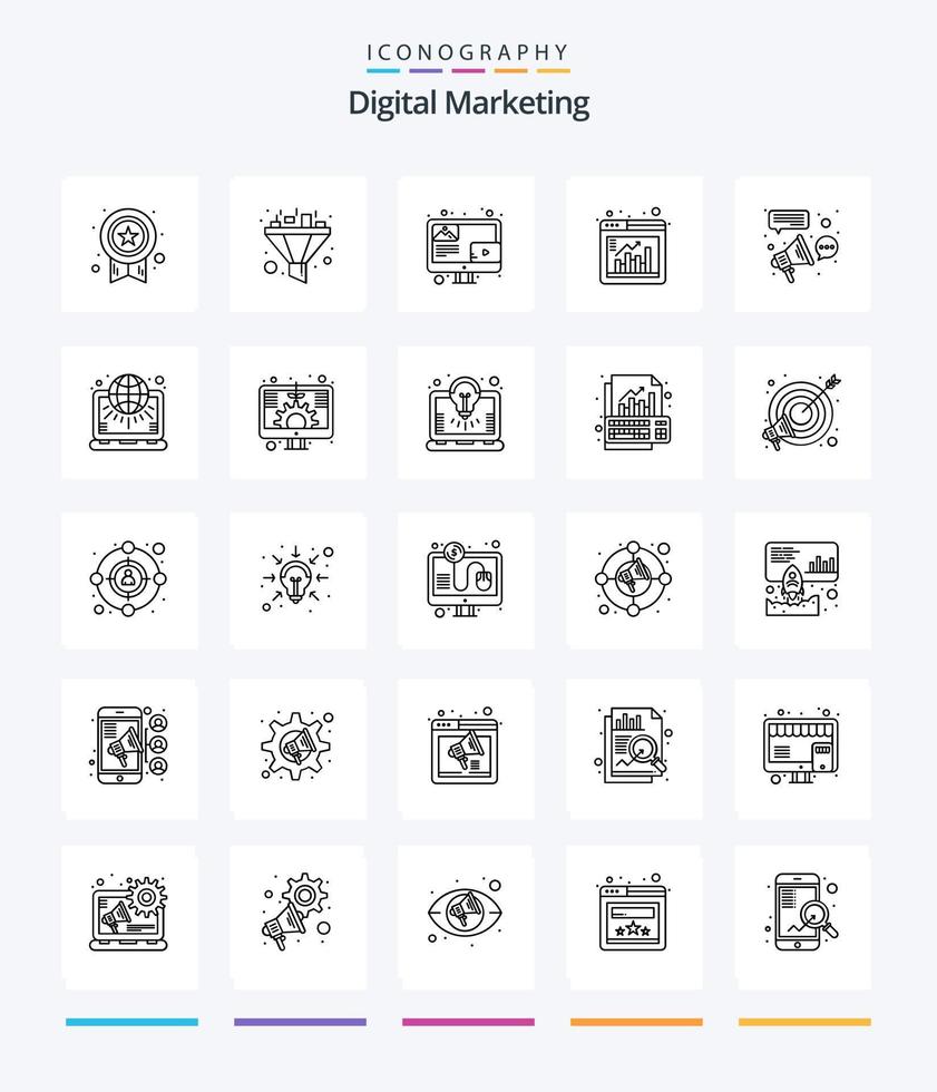pack d'icônes de contour marketing numérique créatif 25 tel que buzz. La publicité. bloguer. graphique. bar vecteur