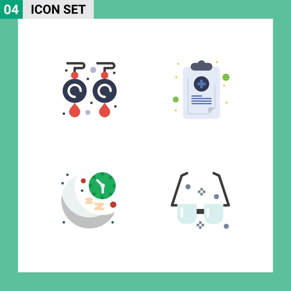 4 interface utilisateur pack d'icônes plates de signes et symboles modernes de boucles d'oreilles horloge liste de bijoux lune éléments de conception vectoriels modifiables vecteur