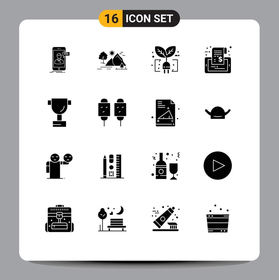 symboles d'icônes universels groupe de 16 glyphes solides modernes de vente mobile montagne étiquette feuille éléments de conception vectoriels modifiables vecteur