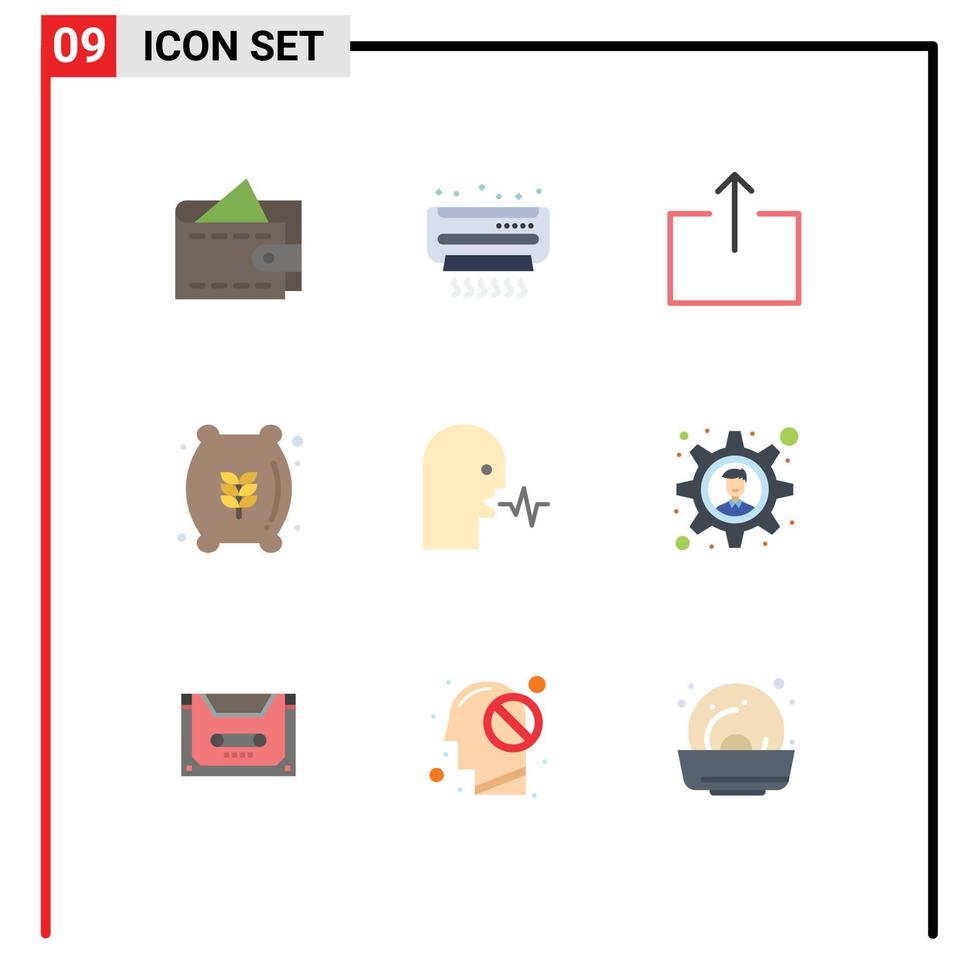 9 couleurs plates vectorielles thématiques et symboles modifiables de la parole sortie humaine sac de farine audio éléments de conception vectoriels modifiables vecteur