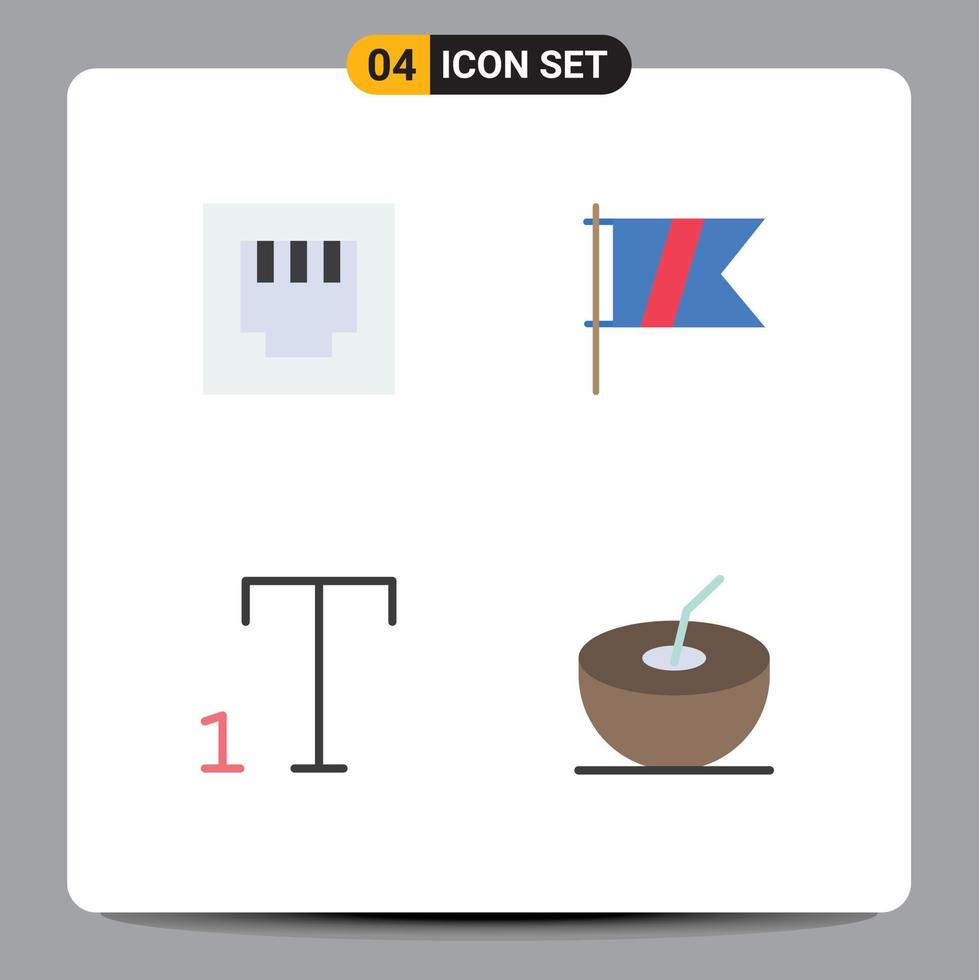 ensemble de 4 symboles d'icônes d'interface utilisateur modernes signes pour les éléments de conception vectoriels modifiables de police de signe de fruit d'ethernet vecteur