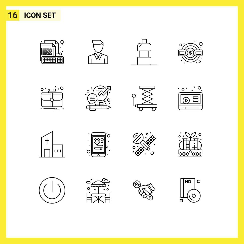 16 ensemble de contours d'interface utilisateur de signes et symboles modernes d'éléments de conception vectoriels modifiables de nourriture de service de personne d'impôt de cas vecteur