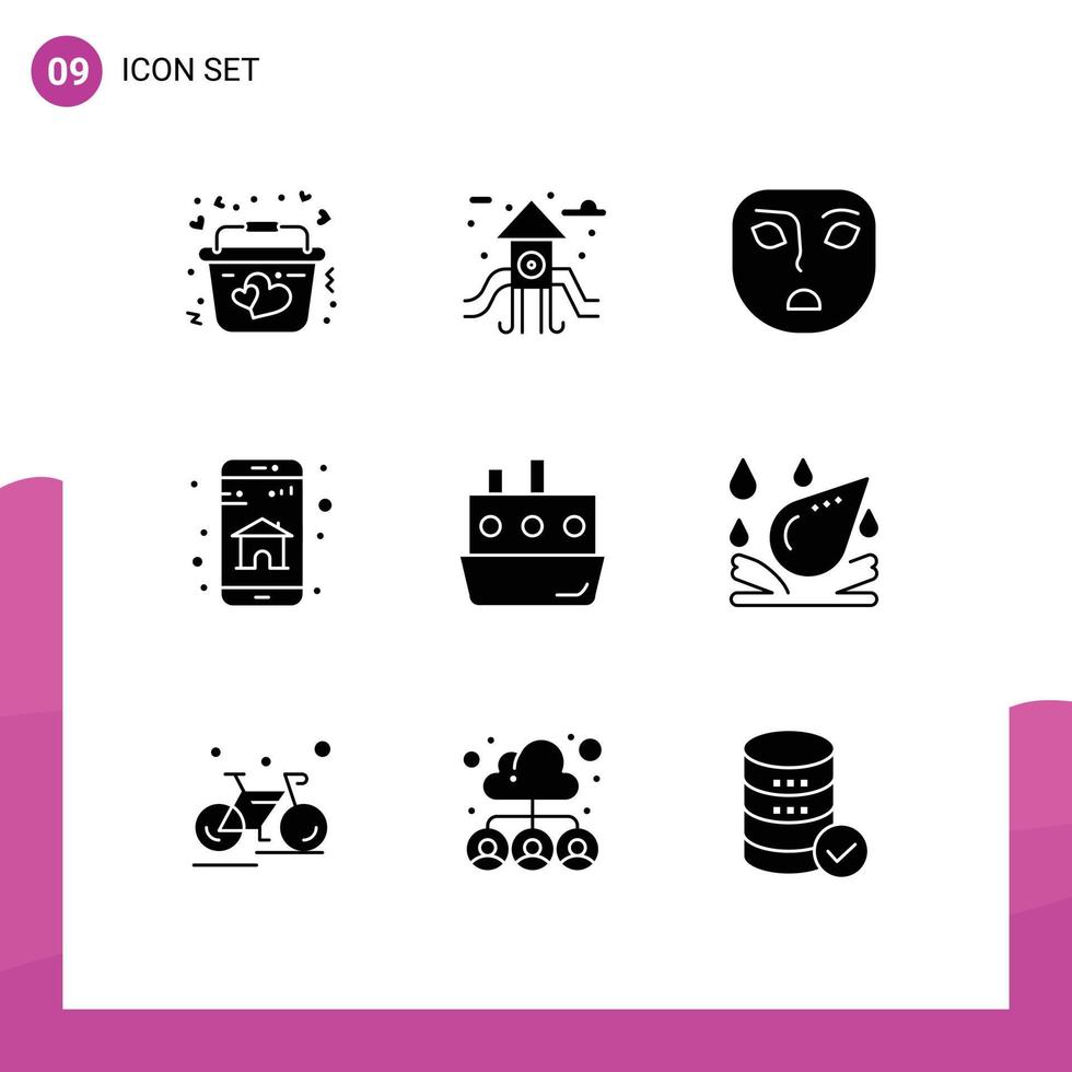 ensemble de 9 symboles d'icônes d'interface utilisateur modernes signes pour la circulation voiture émotion bateau éléments de conception vectoriels modifiables intelligents vecteur