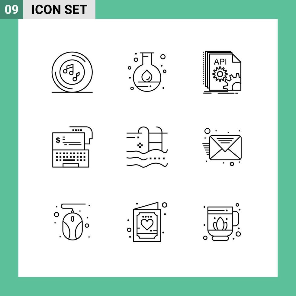 contour de l'interface mobile ensemble de 9 pictogrammes d'éléments de conception vectoriels modifiables de développeur de services bancaires numériques de banque d'argent vecteur