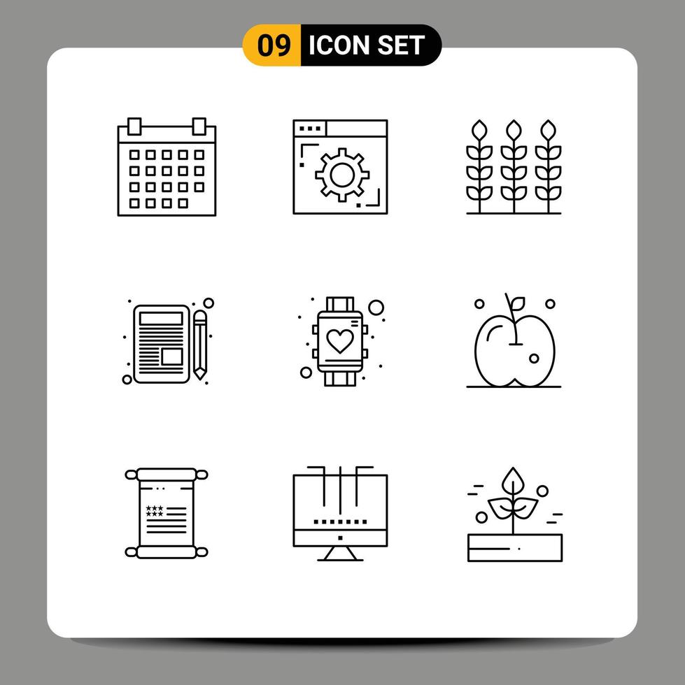 pack de lignes vectorielles modifiables de 9 contours simples d'éléments de conception vectoriels modifiables vecteur