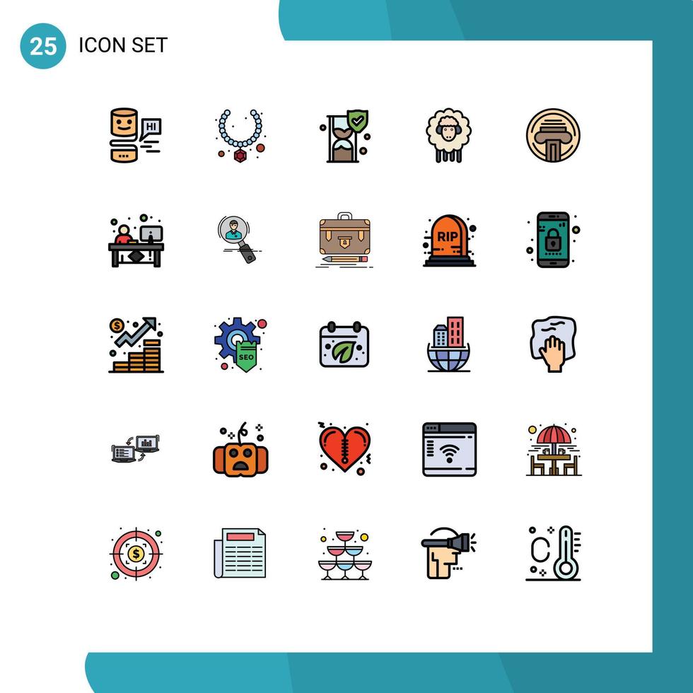25 interface utilisateur ligne remplie pack de couleurs plates de signes et symboles modernes de type printemps verre moutons pâques éléments de conception vectoriels modifiables vecteur