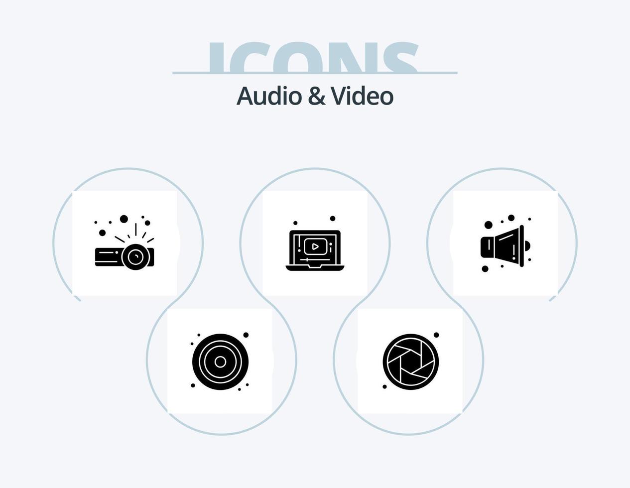 pack d'icônes de glyphe audio et vidéo 5 conception d'icônes. . multimédia. présentation. mégaphone. joueur vecteur