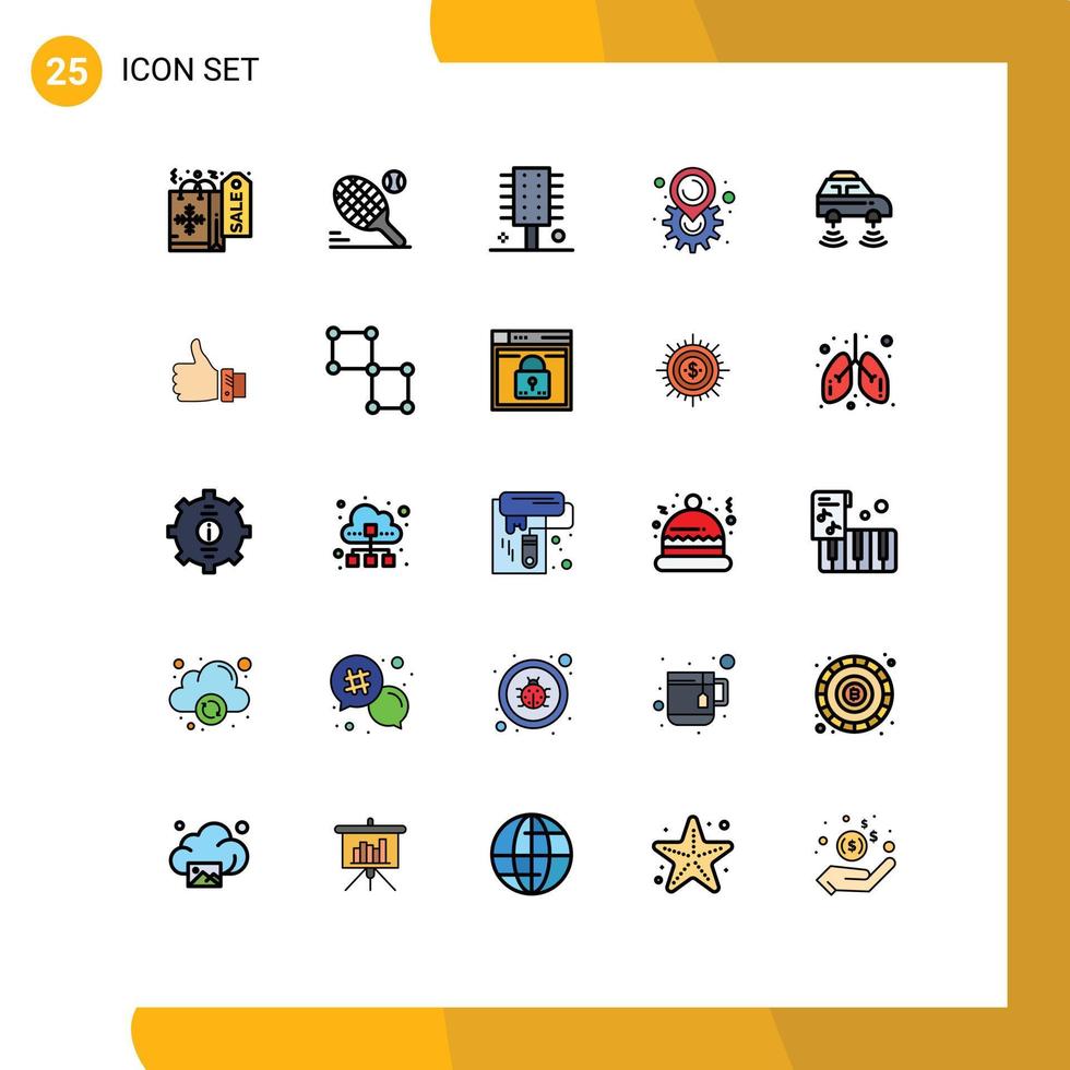 interface mobile ligne remplie couleur plate ensemble de 25 pictogrammes de réglage électrique peigne carte engrenage éléments de conception vectoriels modifiables vecteur