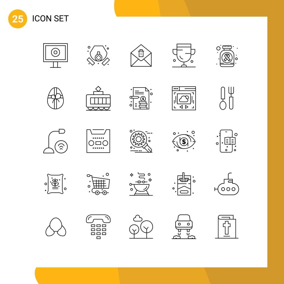 ensemble moderne de 25 lignes et symboles tels que des éléments de conception vectoriels modifiables de tasse de message de bouteille de pilules vecteur