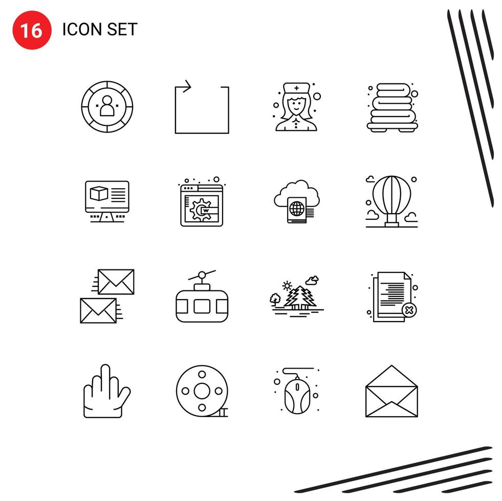 16 concept de contour pour sites Web mobiles et applications internet ordinateur infirmière serviette salle de bain éléments de conception vectoriels modifiables vecteur