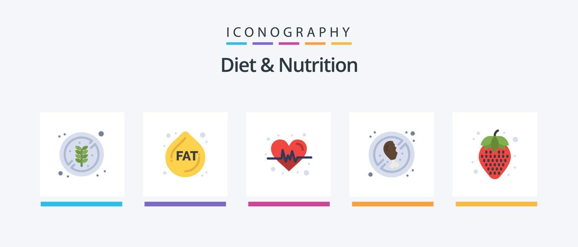 régime et nutrition plat 5 pack d'icônes comprenant. la nourriture saine. cœur. nourriture diététique. nourriture. conception d'icônes créatives vecteur