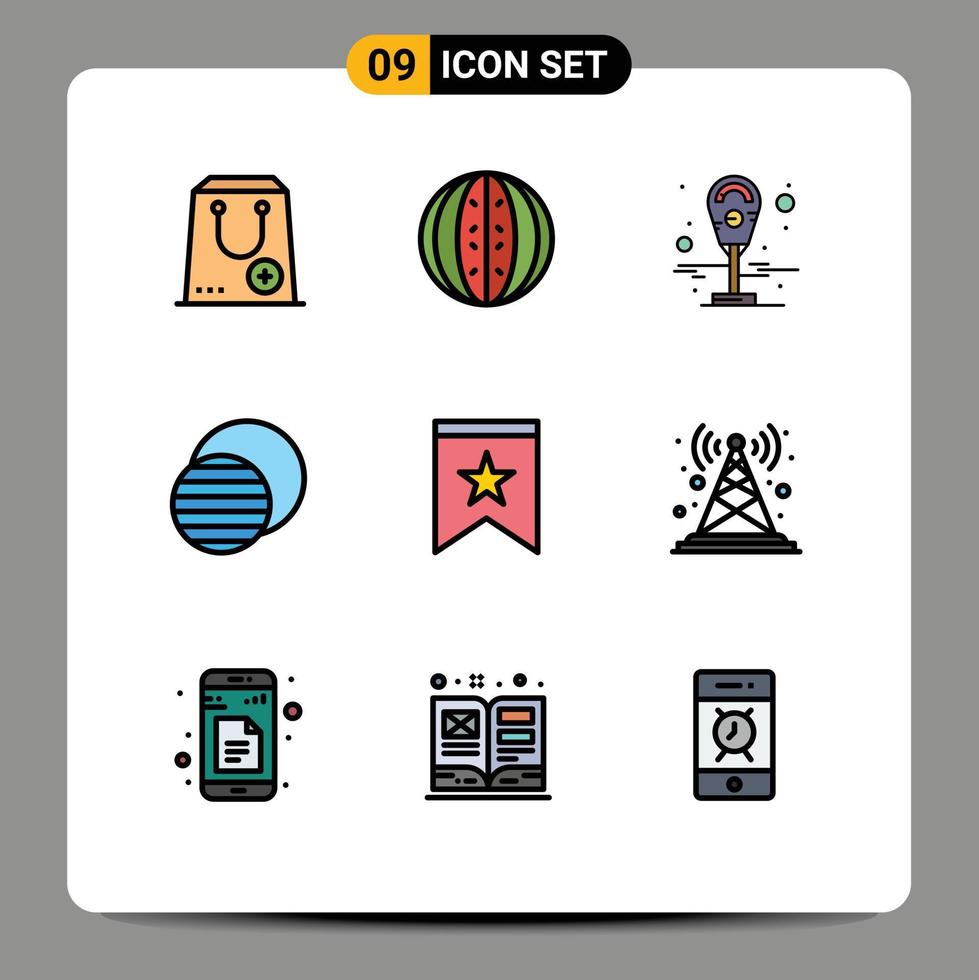 symboles d'icônes universels groupe de 9 couleurs plates de ligne de remplissage modernes d'insigne espace melon science parking éléments de conception vectoriels modifiables vecteur