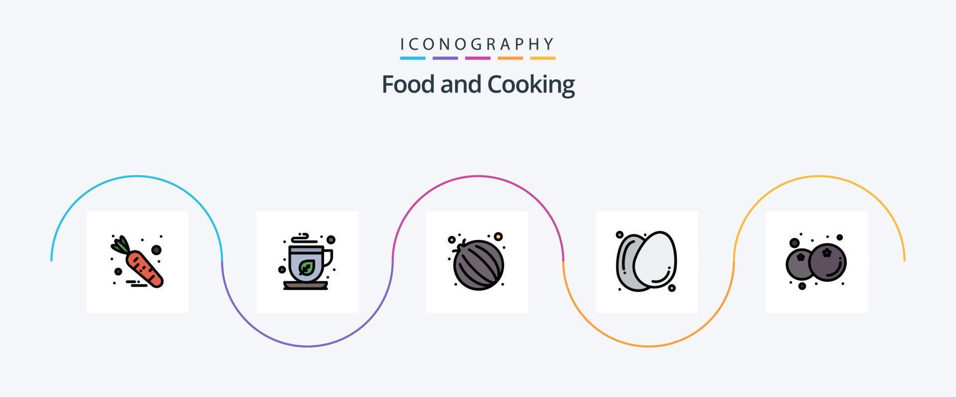 ligne de nourriture remplie de 5 icônes plates, y compris en bonne santé. nourriture. oignon. myrtille. nourriture vecteur