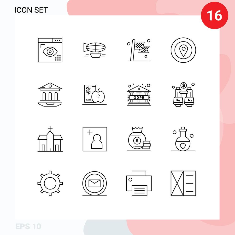 pack de lignes vectorielles modifiables de 16 contours simples d'éléments de conception vectoriels modifiables à carreaux remplis de drapeau de récompense vecteur