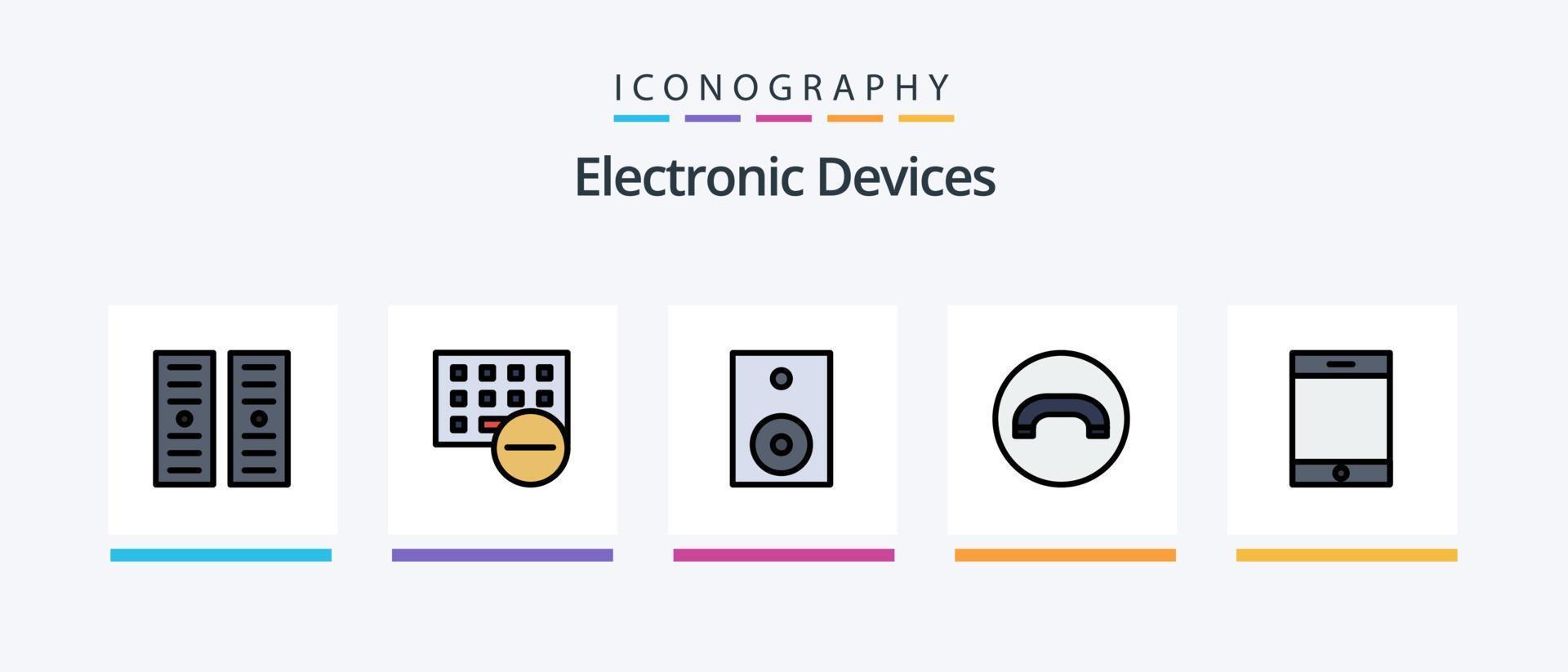 ligne d'appareils remplie de 5 packs d'icônes, y compris l'électronique. La technologie. Matériel. joueur. dispositifs. conception d'icônes créatives vecteur