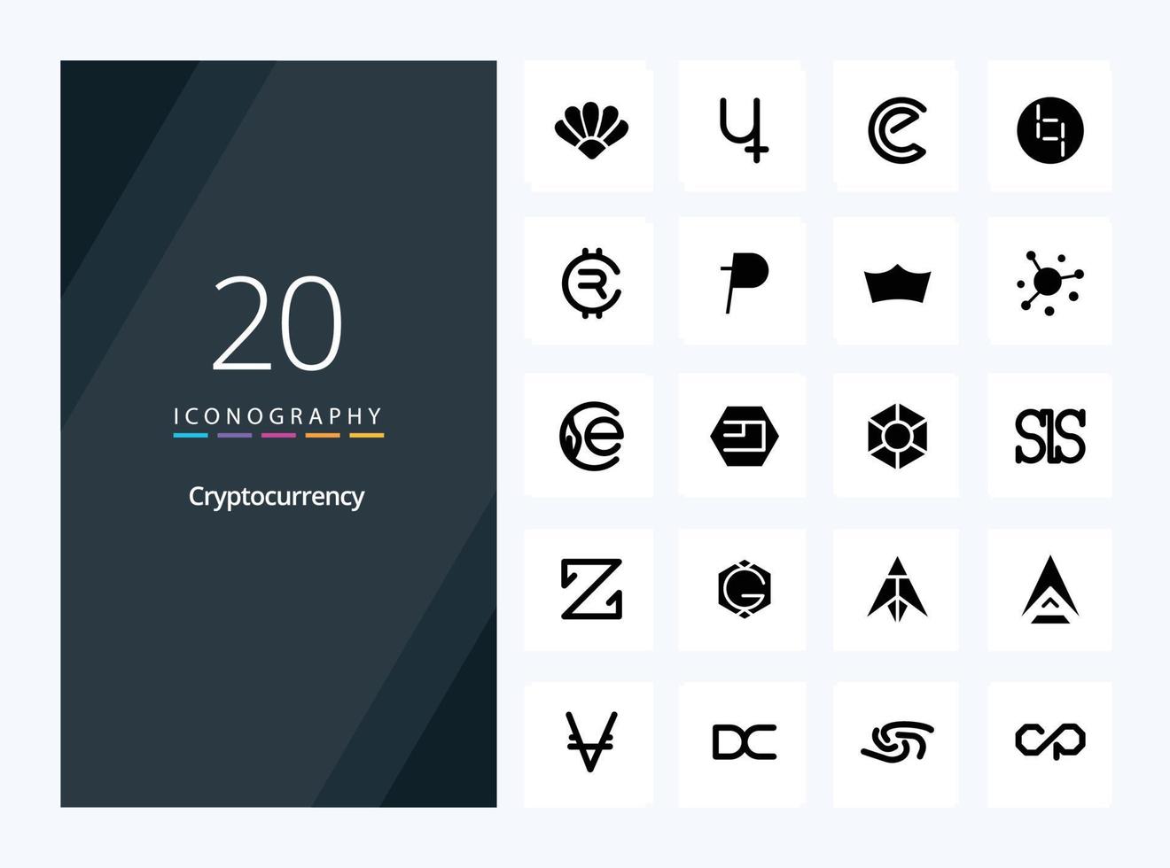 20 icône de glyphe solide de crypto-monnaie pour la présentation vecteur