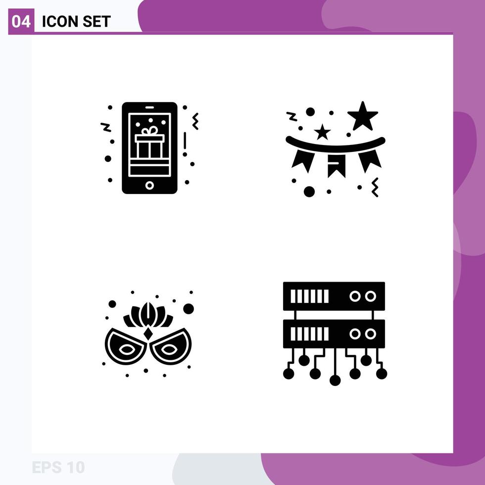 4 glyphes solides vectoriels thématiques et symboles modifiables d'éléments de conception vectoriels modifiables de costume de drapeau de cadeau mobile de vacances de noël vecteur