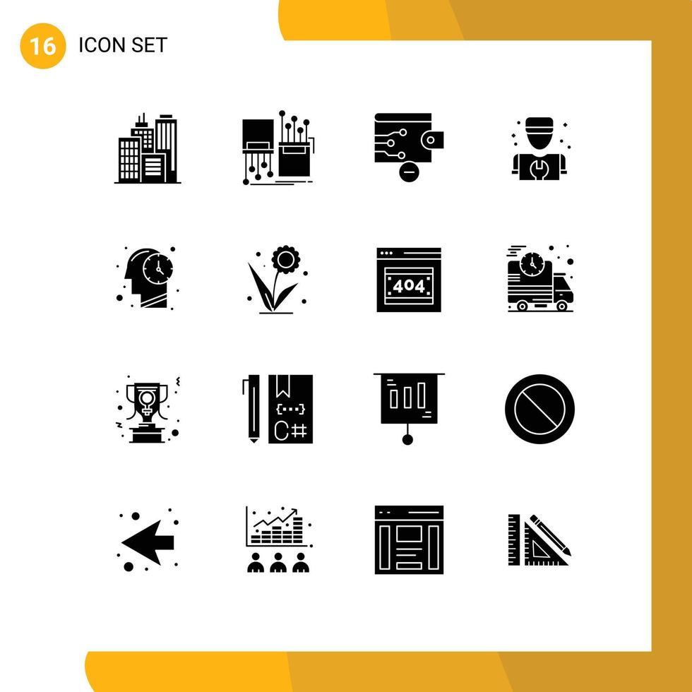 pack de 16 signes et symboles de glyphes solides modernes pour les supports d'impression web tels que le temps humain finance réparation mécanicien éléments de conception vectoriels modifiables vecteur