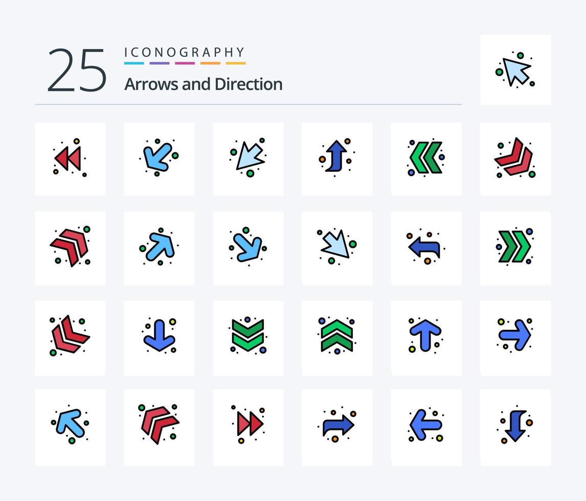 pack d'icônes remplies de flèches de 25 lignes, y compris la droite. La Flèche. tout droit. en bas à droite. La Flèche vecteur